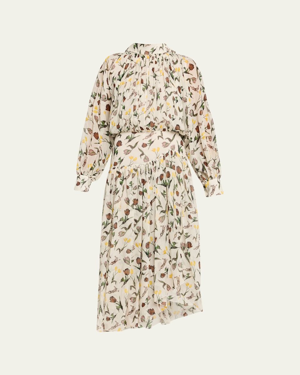 Floral Long-Sleeve Fit-&-Flare Maxi Dress